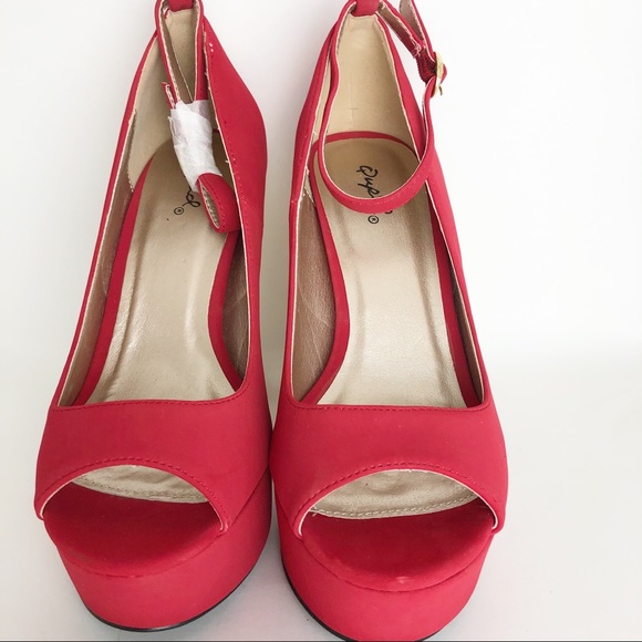 Qupid Dark Red peep Toe Ankle Strap Platform size7 - Picture 5 of 13